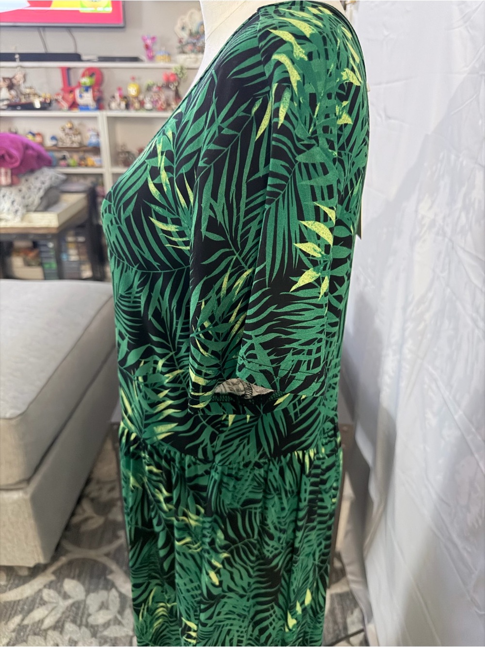 VII SHOW Tropical Palm Leaf Maxi Dress Green Black XL (NWT) - Picture 5 of 8